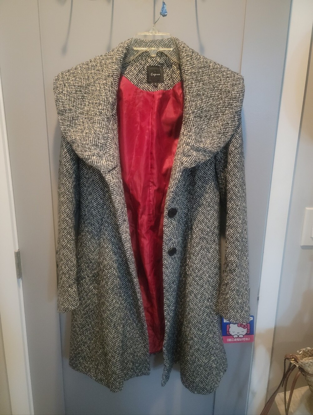 Express Herringbone Coat with Red Lining